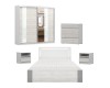 Modernes Schlafzimmerset Heaven mit Doppelbett, Schwebetürenschrank und Kommode in hellem Holz.