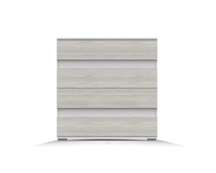 Moderne Kommode in hellem Holz mit vier Schubladen für viel Stauraum im Schlafzimmer.