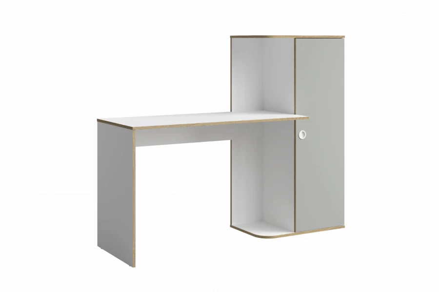 Moderner Schreibtisch Paxo 60 in Weiß-Grau mit integriertem Regal für das Jugendzimmer.