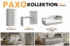 Übersicht der Paxo Möbelkollektion mit Maßen für Kleiderschrank, Schreibtisch und Jugendbett.