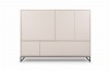 Sideboard in Beige, elegantes Wohnzimmermöbel mit Metallgestell, geschlossen.