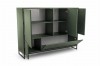 Highboard olivgrün geöffnet, moderne Aufbewahrungslösung mit Einlegeböden.