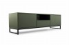 Dunkelgrünes TV-Lowboard im minimalistischen Design mit schwarzem Metallgestell.