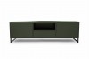Modernes grünes Lowboard mit schwarzen Metallfüßen und Stauraum.