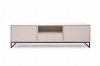 Beiges TV-Lowboard mit schwarzen Metallbeinen in minimalistischem Design.