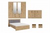 Komplettes Schlafzimmer-Set in Eiche-Optik mit Kleiderschrank, Bett, Kommode und Nachttischen.