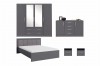 Komplettes Schlafzimmerset in Grau mit Kleiderschrank, Kommode, Bett und Nachttischen.
