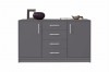 Graues Sideboard mit 2 Türen und 4 zentralen Schubladen für viel Stauraum.