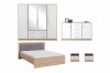 Schlafzimmer-Set in Eiche Sonoma und Weiß mit Bett, großem Kleiderschrank, Kommode und zwei Nachttischen.