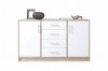 Modernes Sideboard in Eiche-Optik und Weiß mit vier Schubladen und zwei Türen.