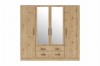 Großer 4-türiger Kleiderschrank in Artisan Eiche mit Spiegelfront und zwei Schubladen.
