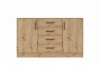 Großes Sideboard in Eiche-Dekor mit vier Schubladen und zwei Türen.