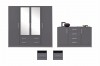 Vierteiliges Schlafzimmer-Set in Anthrazit mit Kleiderschrank, Sideboard und zwei Nachttischen.