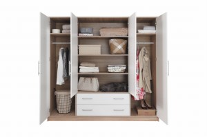 Schlafzimmer-Set SAM B Eiche Sonoma / Weiß Matt Schlafzimmer (Schrank SRL1 Kommode SRK1 Nachttisch SR7, 4-tlg. Deine Möbel 