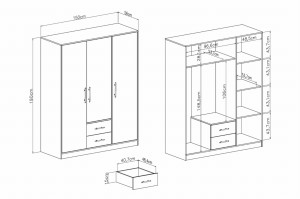 Schlafzimmer-Set SAM C Eiche Sonoma / Weiß Matt Schlafzimmer Flur Kleiderschrank SRL2 3-türig 150 cm mit Spiegel Kommode SRK2 Deine Möbel  
