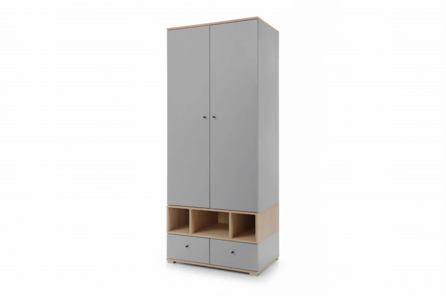 Geschlossener 2-türiger Kleiderschrank in modernem Grau und Eiche-Dekor