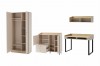 Furniture set in beige and oak with open wardrobe, sideboard, desk and wall shelf