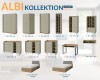 Übersicht der Albi Möbel-Kollektion mit Maßen für Schränke, Regale und Betten.