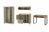 Furniture set consisting of wardrobe, chest of drawers and desk in grey-oak.