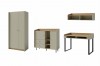 Modernes Kinderzimmermöbel-Set in Hellgrau und Eiche: Kleiderschrank, Kommode, Schreibtisch und Regal.