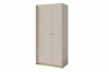 Moderner 2-türiger Kleiderschrank in Beige mit minimalistischem Design und hellem Holzsockel.