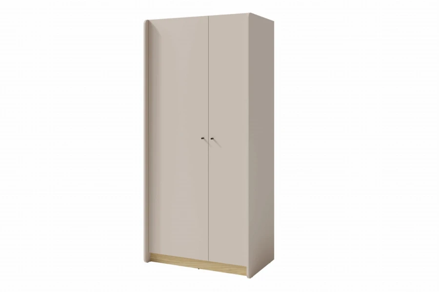 Moderner 2-türiger Kleiderschrank in Beige mit minimalistischem Design und hellem Holzsockel.