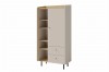 Moderner Kombischrank in Beige und Eiche-Optik mit schwarzen Metallfüßen.