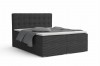 Stilvolles Boxspringbett in Dunkelgrau mit gepolstertem Kopfteil und Topper.
