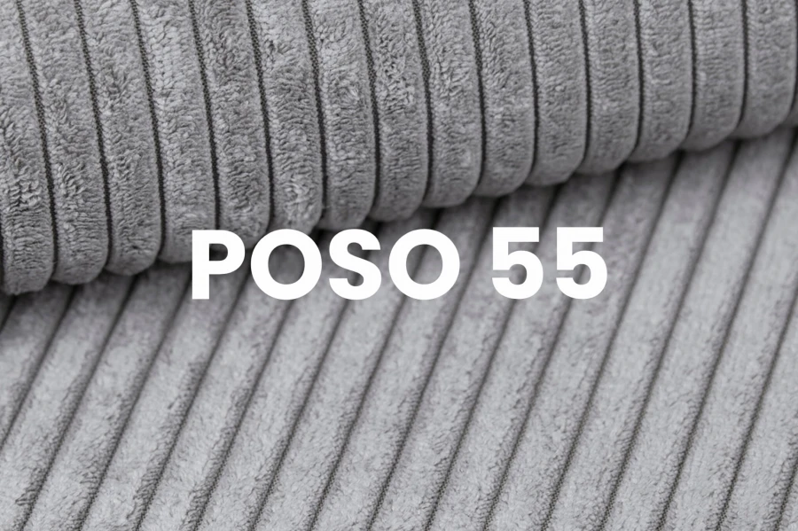 Textil-Nahaufnahme: Polsterstoff POSO 55 in Hellgrau mit Rippenstruktur.