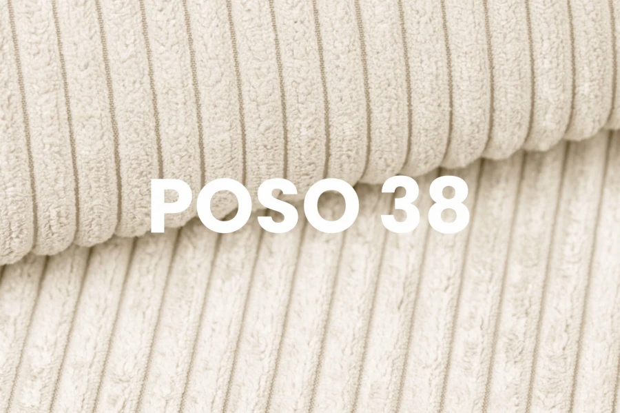 Nahaufnahme von beigem Cordstoff Poso 38 für Polstermöbel.