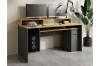 Moderner Gaming-Schreibtisch in Anthrazit und Eiche mit zwei Monitoren und RGB-Gaming-PC.