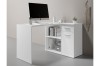 Computertisch in Weiß: Eckschreibtisch mit Monitor, Büromaterial und integriertem Stauraum.