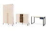 Sorento Möbel-Set in Beige: Kleiderschrank, Sideboard und Schreibtisch mit schwarzen Metallfüßen.