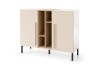Beiges Sideboard mit Holz-Mittelteil und zwei Türen im modernen Design.