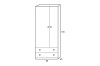 Maßzeichnung Kleiderschrank 80x190x50 cm mit 2 Türen und 2 Schubladen.