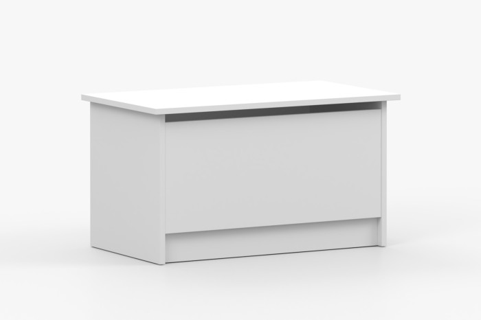 Weiße Truhenbank Oskar für Kinderzimmer, minimalistische Sitztruhe und Spielzeugbox.