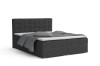 Dunkelgraues Boxspringbett mit Cordstoff-Struktur und hohem, gestepptem Kopfteil.