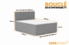Maßangaben für das Bouclé Boxspringbett mit verschiedenen verfügbaren Breiten.
