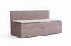 Rosa Boxspringbett mit Cord-Kopfteil und praktischem Bettkasten