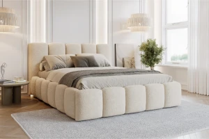 VIVIAN 180x200 Boucle Quelle 03 Creme Polsterbett mit Bettkasten und Lattenrost Bouclé Deine Möbel