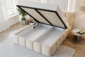 VIVIAN 180x200 Boucle Quelle 03 Creme Polsterbett mit Bettkasten und Lattenrost Bouclé Deine Möbel