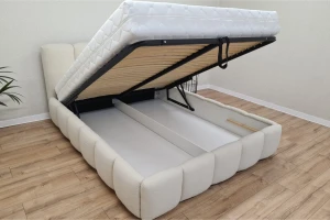 VIVIAN 200x200 Boucle Quelle 03 Creme Polsterbett mit Bettkasten und Lattenrost Bouclé Deine Möbel