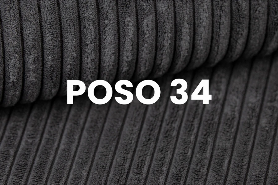 Nahaufnahme des hochwertigen Cord-Stoffs Poso 34 in Dunkelgrau für Polstermöbel.