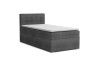Modernes graues Boxspringbett JUNG III mit gepolstertem Kopfteil und weißem Topper.