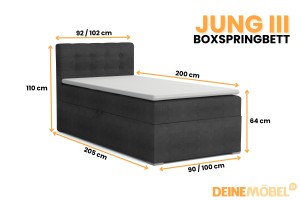 JUNG 3 90x200 Kronos 34 Anthrazit Boxspringbett Polsterbett Komplettbett Deine Möbel