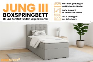 JUNG 3 90x200 Paros 5 Hellgrau Boxspringbett Polsterbett Komplettbett Deine Möbel
