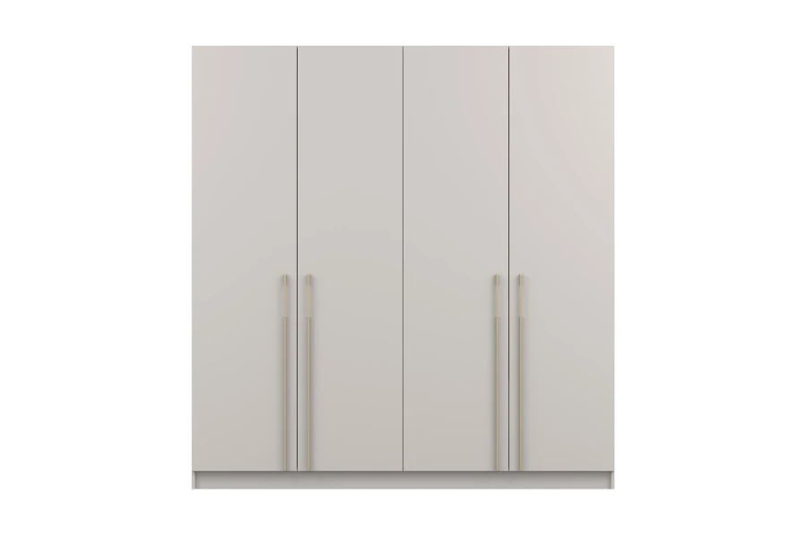 Moderner 4-türiger Kleiderschrank in Kaschmir-Beige mit eleganten goldenen Griffen.