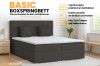 Infografik zum Basic Boxspringbett mit Details zu Bettkästen, Farbauswahl und Kaltschaum-Topper.