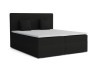 Elegantes Boxspringbett in Schwarz mit zwei Kissen und Topper, Ansicht von vorne links.