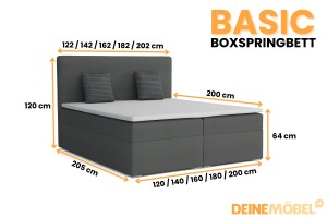 BASIC 140x200 Velour Paros 6 Dunkelgrau Boxspringbett mit Bettkasten Deine Möbel